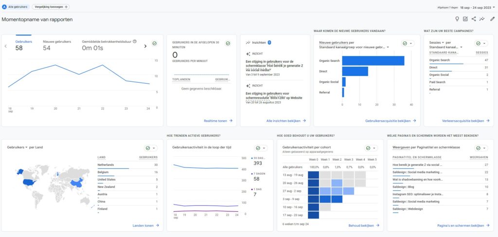 Screenshot van Google Analytics-dashboard voor betere Google-ranking en verbeterde vindbaarheid.