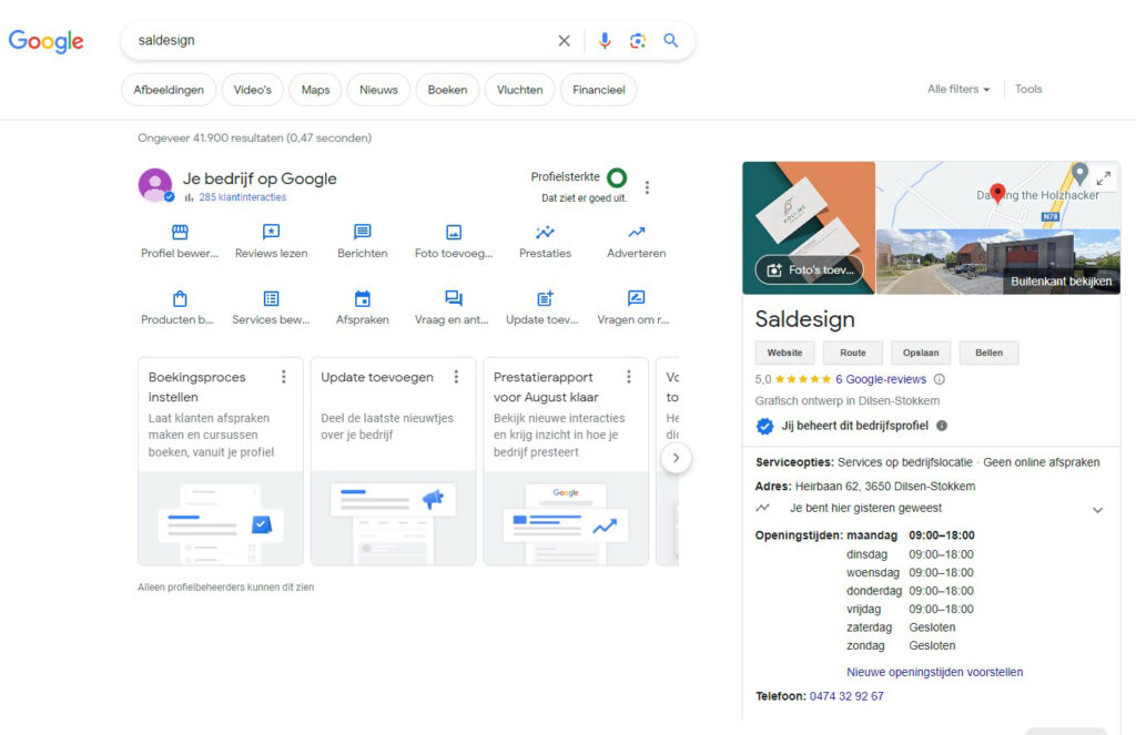Een schermafbeelding waarin zoekmachineoptimalisatietechnieken (SEO) worden gedemonstreerd om de positie op Google te verbeteren.