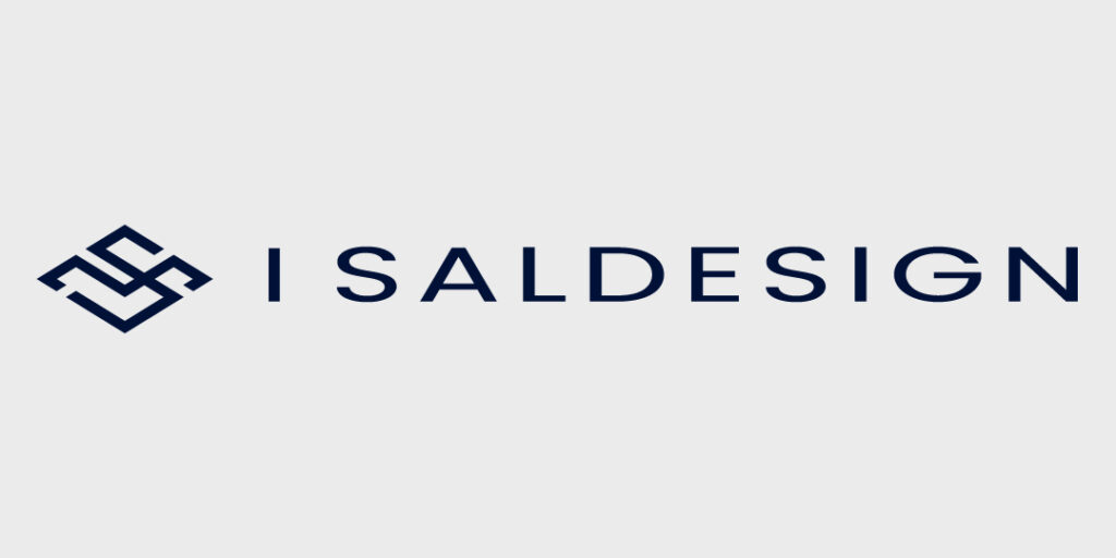 Logo met een geometrisch ontwerp aan de linkerkant en de tekst "ISALDESIGN" aan de rechterkant in een vet, schreefloos lettertype, wat een goed logo illustreert en uw huisstijl versterkt.