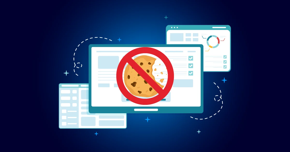 Een computerscherm toont een cookie met een rood verbodssymbool erboven, ter illustratie van een cookie-vrij alternatief voor surfen op het web - perfect voor wie op zoek is naar Independent Analytics of geen cookiebanner pop-ups.