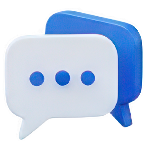 Twee overlappende 3D-spraakballonpictogrammen, een witte en een blauwe, elk met een ellips van drie stippen, symboliseren effectieve sociale-mediamarketing en online groeien.