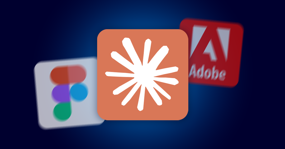 Een icoon met een wit sterretje op een oranje vierkant is gecentreerd boven vage Figma en Claude Code logo's op de achtergrond.